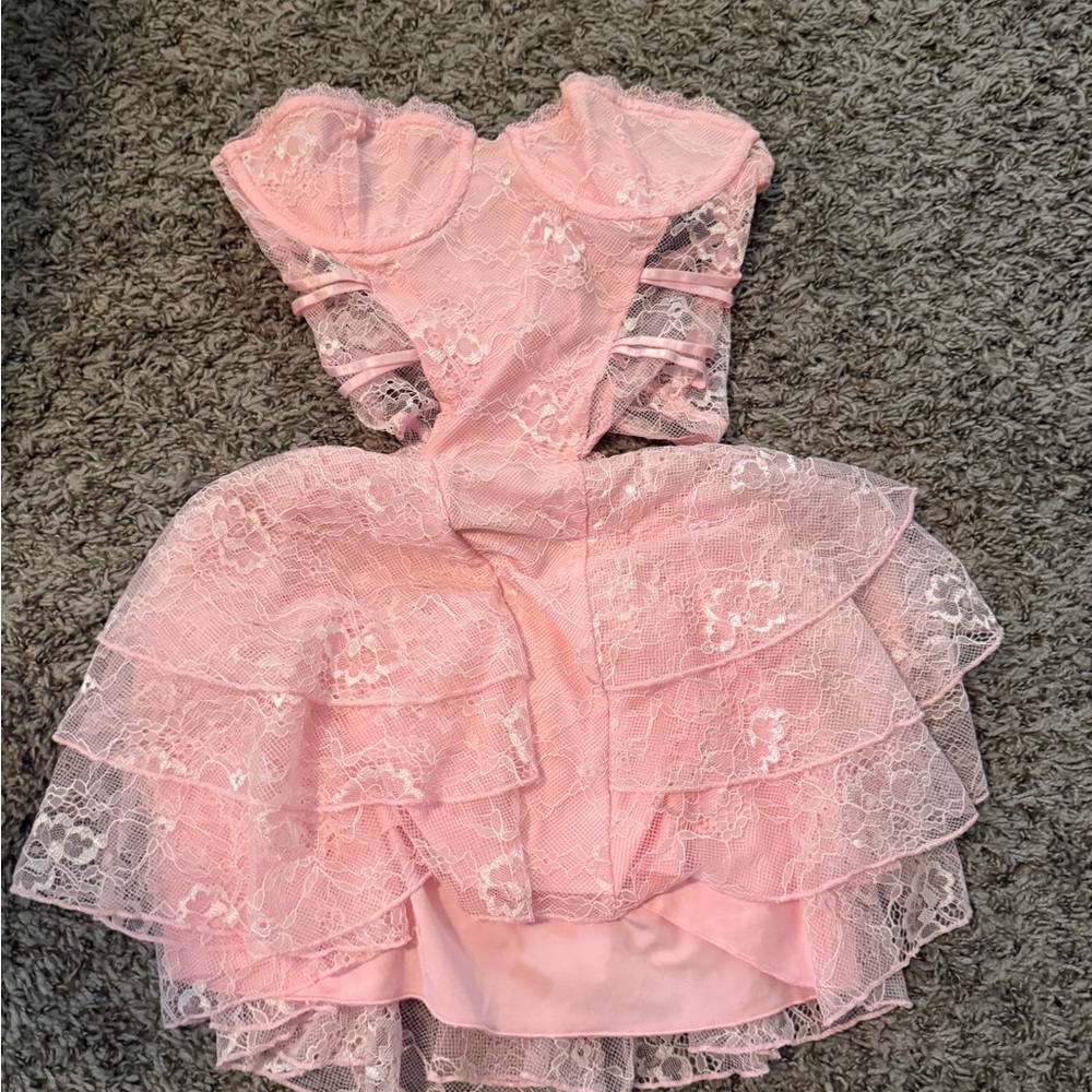 Strapless Pink Lace Cutout Mini Dress with Sweetheart Bust - Picture 4 of 6